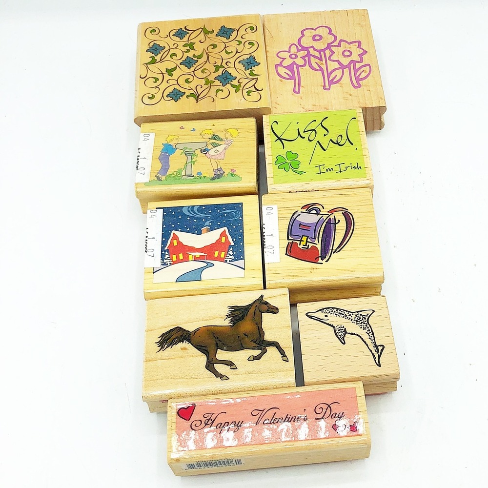 Set of 9 Assorted Rubber Stamps - Holidays, Horse, Flowers and more